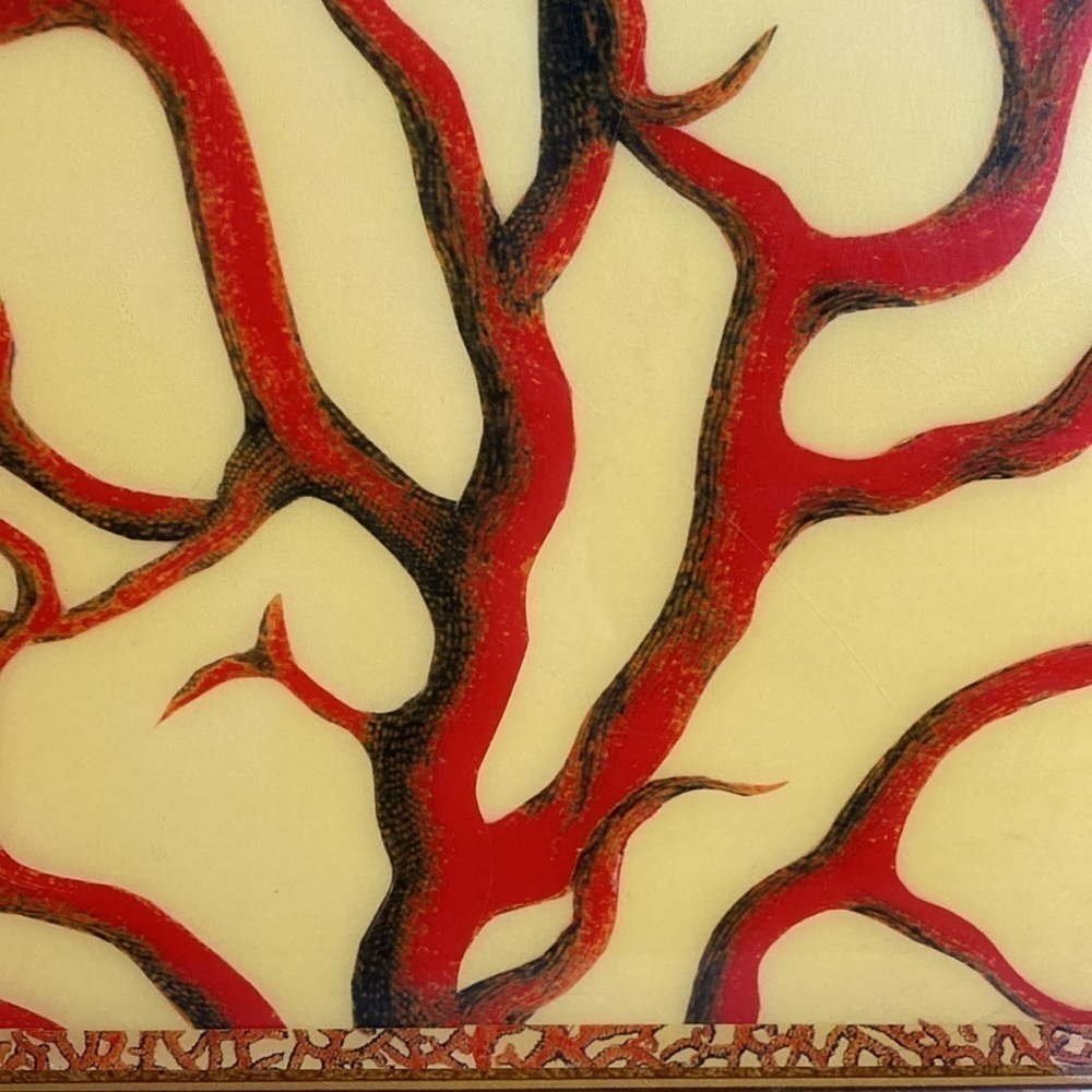 Annie Modica Signed Lobster Coral Stripe Decoupage Style Handle Tray Artisan - Picture 3 of 16